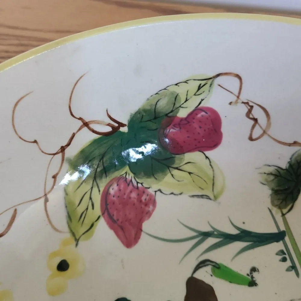 Vintage European Folk Art Handpainted Bowl - Dancing Man and Woman, Strawberries